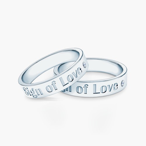 Obrączki partnerskie Sign of Love®: białe złoto, diamenty, płaskie 4mm